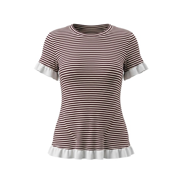 Altar'd State Tops - Altar'd State Top‎ Burgundy White Striped Ruffle Trim Ribbed Knit - Small